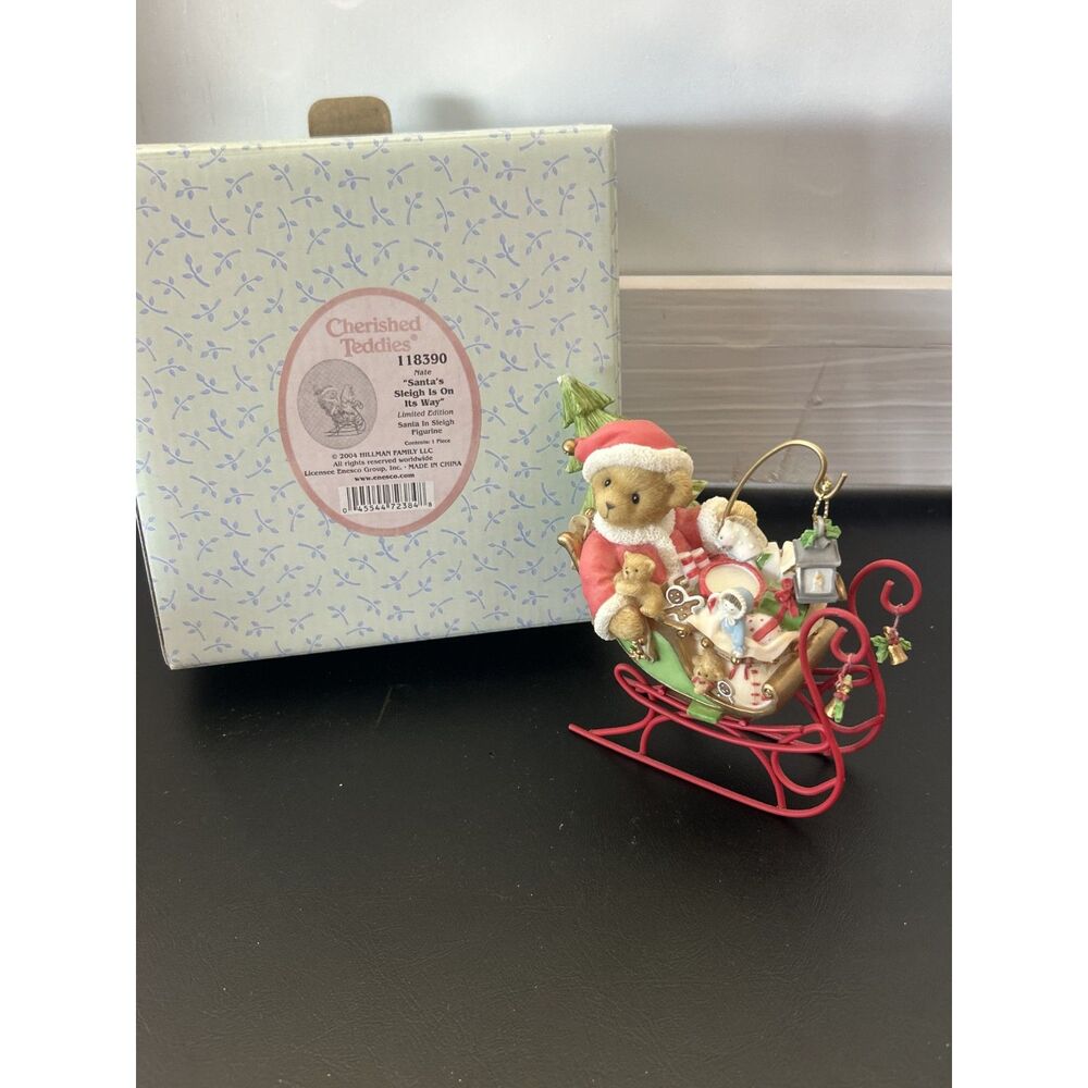 Cherished Teddies 2004 Limited Edition NATE Santa's Sleigh Is On It's Way 118390